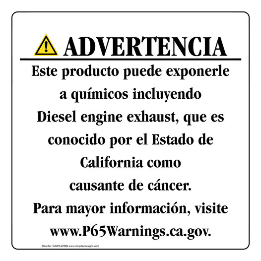 Spanish California Prop 65 Consumer Product Warning Sign CAWS-42506