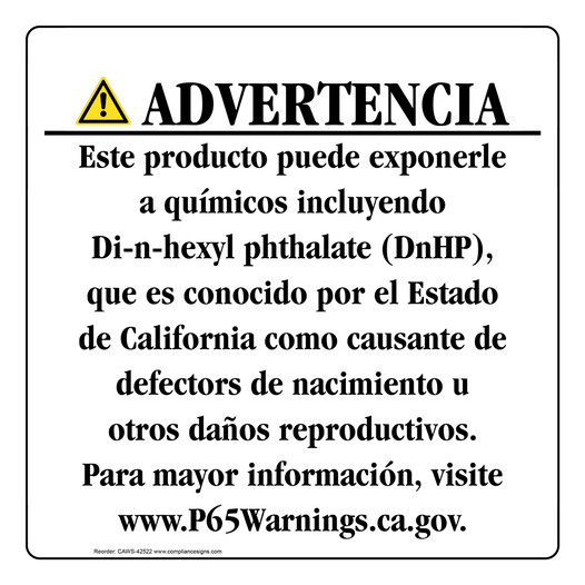 Spanish California Prop 65 Consumer Product Warning Sign CAWS-42522