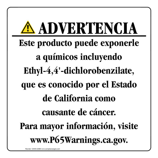 Spanish California Prop 65 Consumer Product Warning Sign CAWS-42563