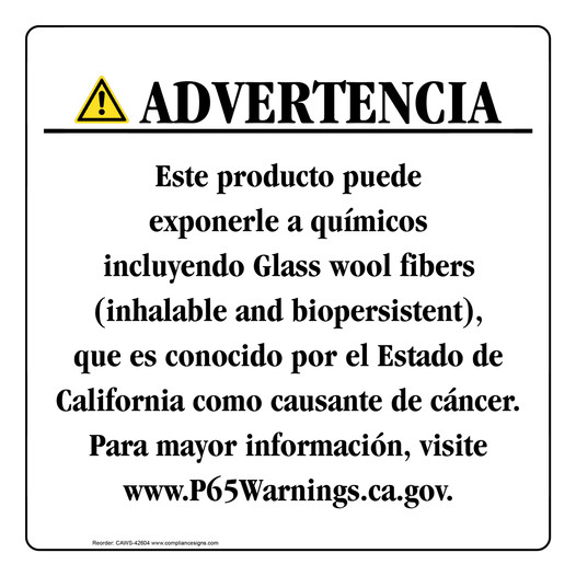 Spanish California Prop 65 Consumer Product Warning Sign CAWS-42604