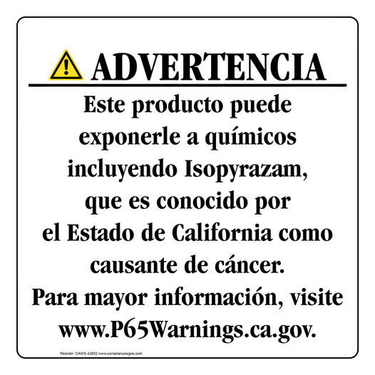 Spanish California Prop 65 Consumer Product Warning Sign CAWS-42652