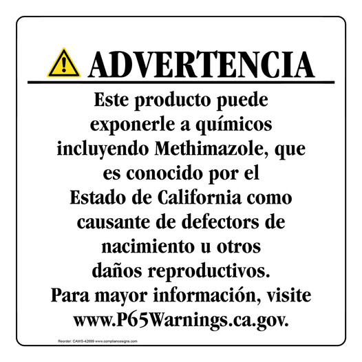 Spanish California Prop 65 Consumer Product Warning Sign CAWS-42699