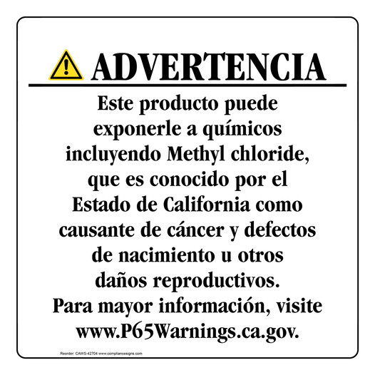 Spanish California Prop 65 Consumer Product Warning Sign CAWS-42704