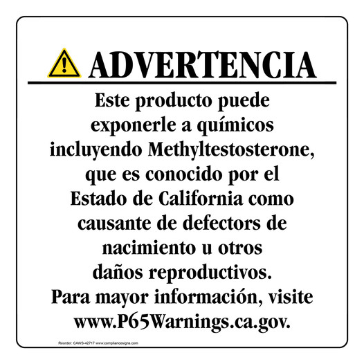 Spanish California Prop 65 Consumer Product Warning Sign CAWS-42717