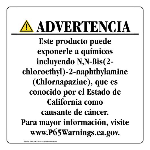 Spanish California Prop 65 Consumer Product Warning Sign CAWS-42736