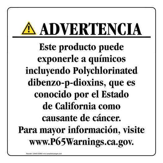 Spanish California Prop 65 Consumer Product Warning Sign CAWS-42892