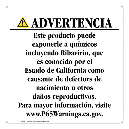 Spanish California Prop 65 Consumer Product Warning Sign CAWS-42925