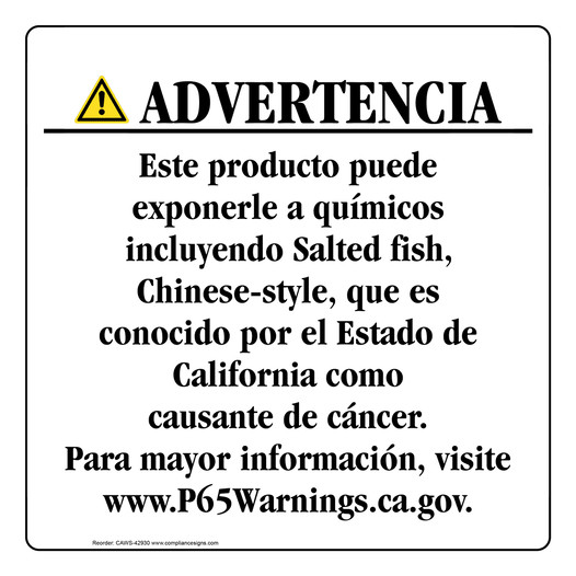 Spanish California Prop 65 Consumer Product Warning Sign CAWS-42930
