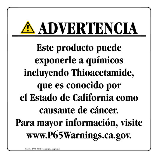 Spanish California Prop 65 Consumer Product Warning Sign CAWS-42975