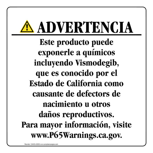 Spanish California Prop 65 Consumer Product Warning Sign CAWS-43030