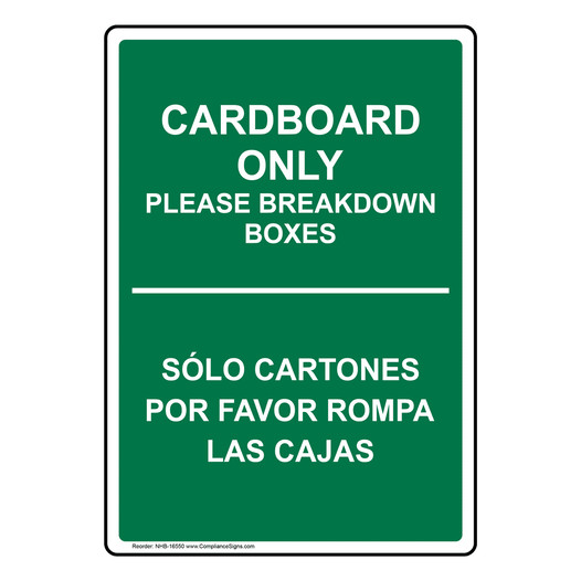 Cardboard Only Please Breakdown Boxes Bilingual Sign NHB-16550