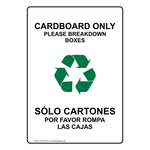 Cardboard Only Please Breakdown Boxes Bilingual Sign NHB-16551