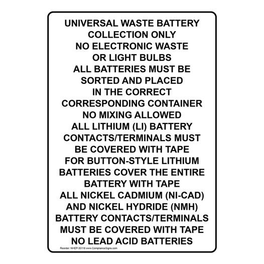 Portrait Universal Waste Battery Collection Sign NHEP-30118