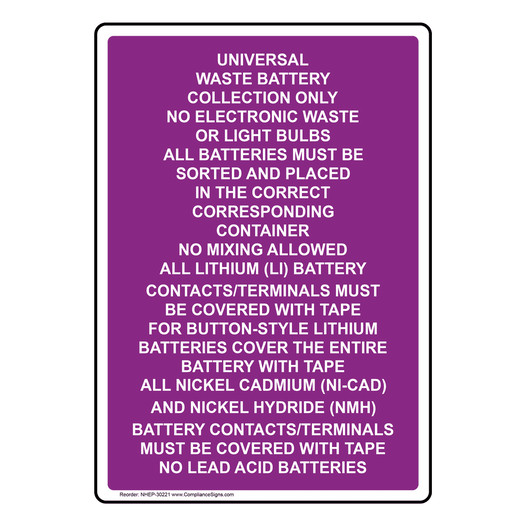 Portrait Universal Waste Battery Collection Sign NHEP-30221