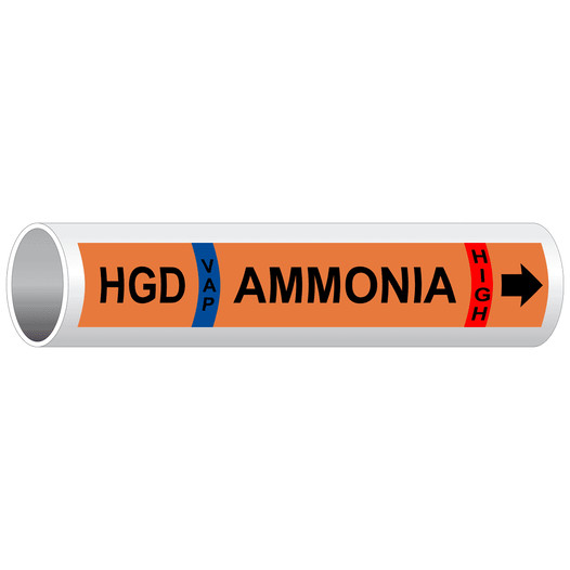 Orange HGD Vap Ammonia High [Hot Gas Defrost] Pipe Marking Label PIPE-50831