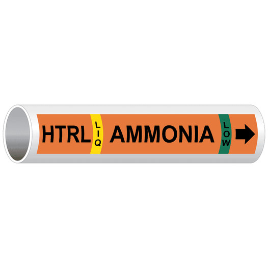 Orange HTRL LIQ Ammonia Low [High Temperature Recirculated Liquid] Pipe Marking Label PIPE-50835