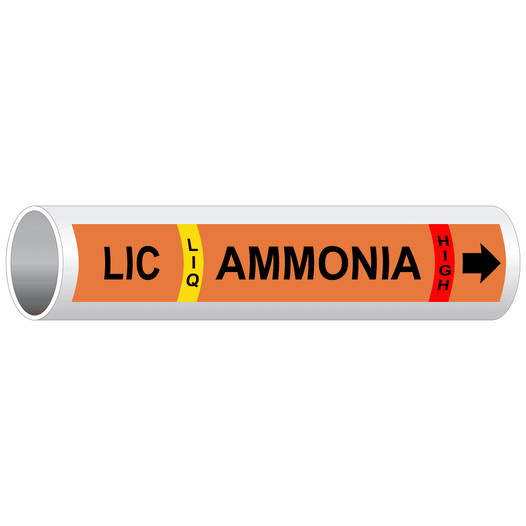 Orange LIC LIQ Ammonia High [Liquid Injection Cooling] Pipe Marking Label PIPE-50839
