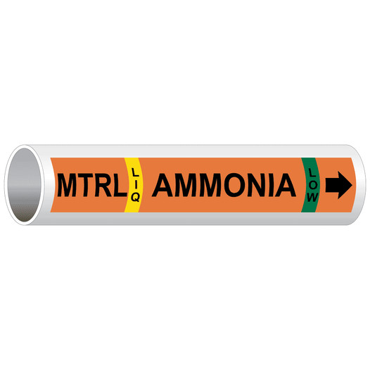 Orange MTRL LIQ Ammonia Low [Medium Temperature Recirculated Liquid] Pipe Marking Label