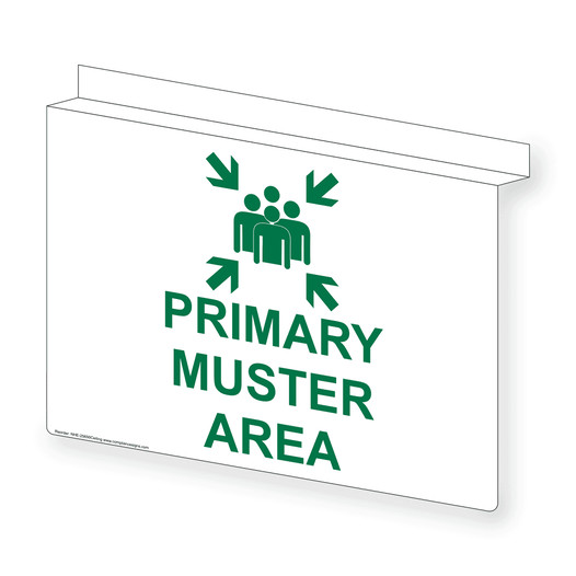 Ceiling-Mount PRIMARY MUSTER AREA Sign With Symbol NHE-25650Ceiling