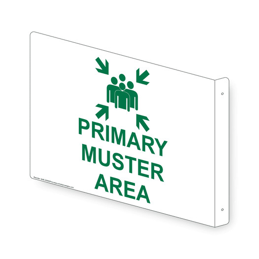 Projection-Mount PRIMARY MUSTER AREA Sign With Symbol NHE-25650Proj