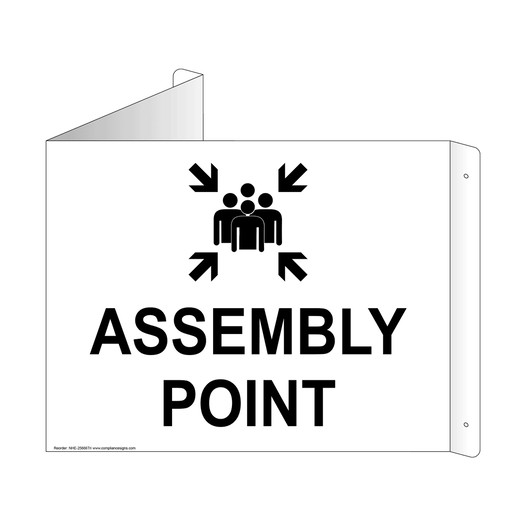 White Triangle-Mount ASSEMBLY POINT Sign With Symbol NHE-25666Tri