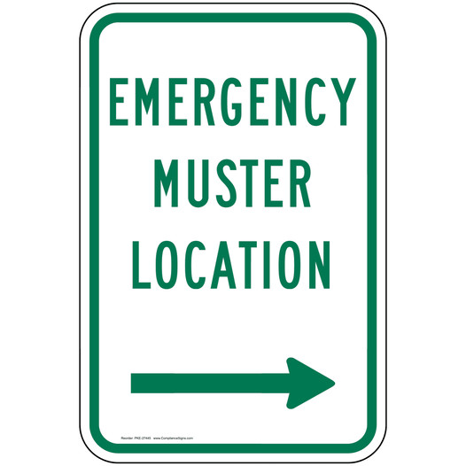 Emergency Muster Location [ Right Arrow] Sign PKE-27445