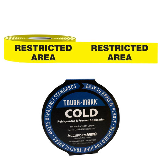RESTRICTED AREA Tough-Mark Cold Message Floor Tape - 50 Ft.