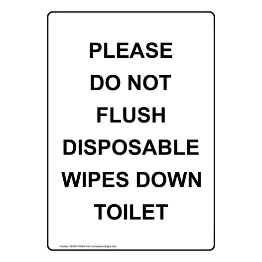 White Vertical Sign - Please Do Not Flush Disposable Wipes