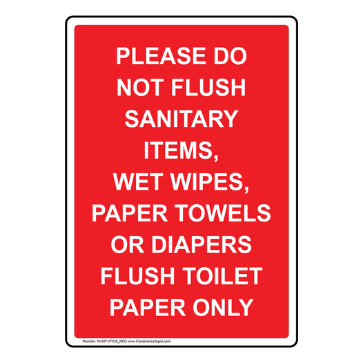 Portrait Please Do Not Flush Sanitary Items, Sign NHEP-37036_RED