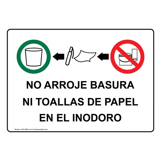 Do Not Throw Trash Or Paper Towels In Toilet Spanish Sign NHS-8590