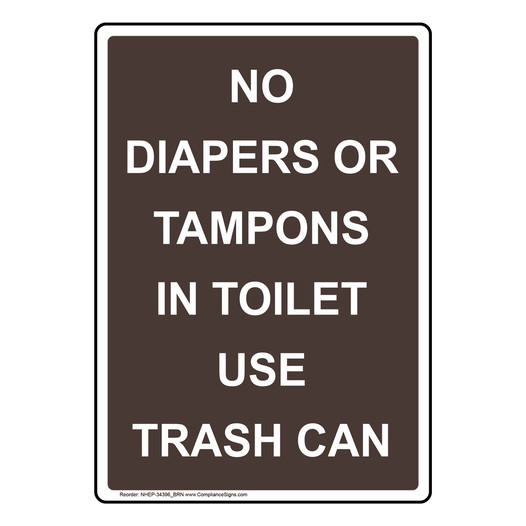 Portrait No Diapers Or Tampons In Toilet Sign NHEP-34396_BRN