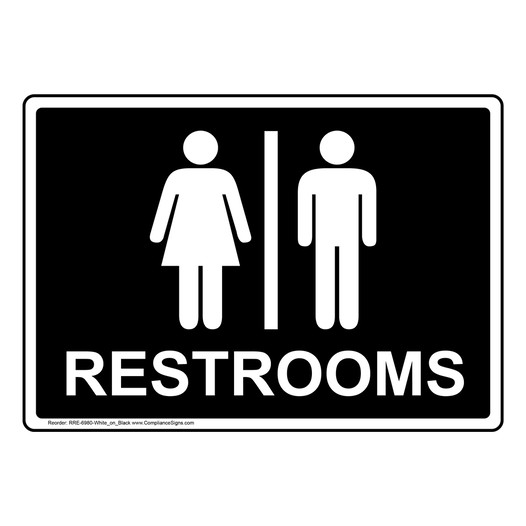 Black Restrooms Sign With Symbol
