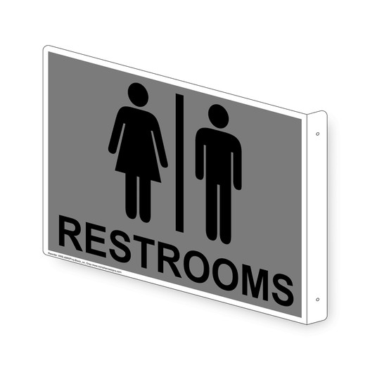 Projection-Mount Gray RESTROOMS Sign With Symbol