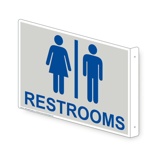 Projection-Mount Pearl Gray RESTROOMS Sign With Symbol RRE-6980Proj-Blue_on_PearlGray