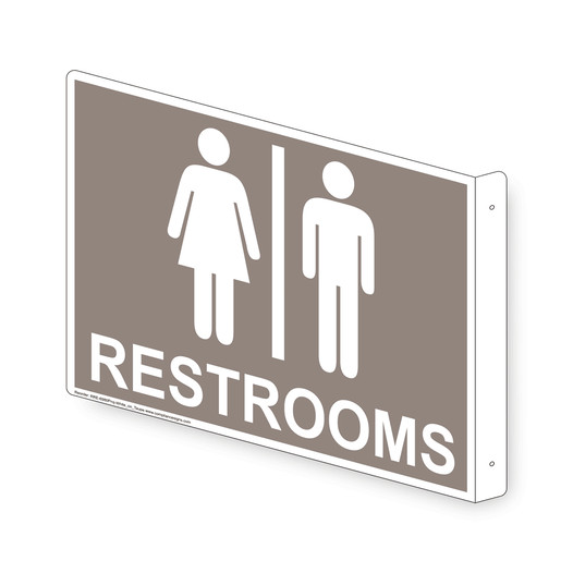Projection-Mount Taupe RESTROOMS Sign With Symbol RRE-6980Proj-White_on_Taupe
