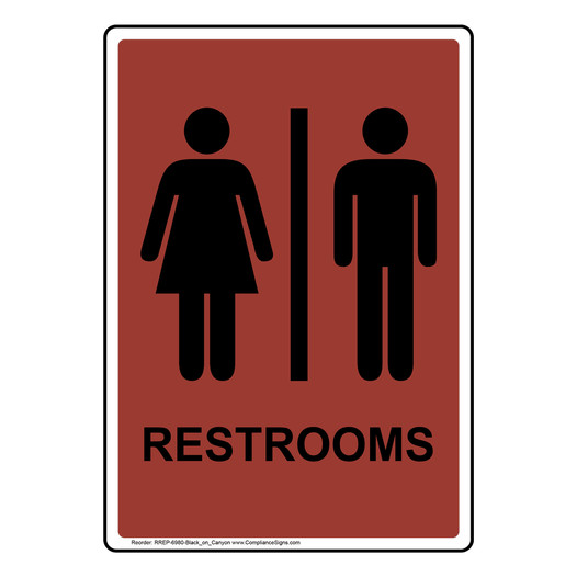 Portrait Canyon Restrooms Sign With Symbol RREP-6980-Black_on_Canyon