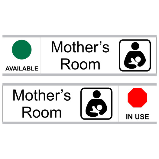 White Mother's Room (Available/In Use) Sliding Engraved Sign EGRE-15952-SYM-SLIDE_Black_on_White