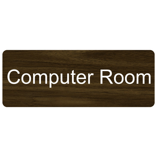 Walnut Engraved Computer Room Sign EGRE-280_White_on_Walnut