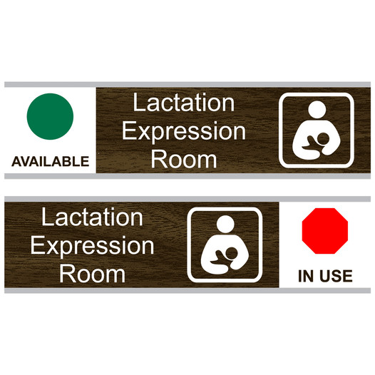 Walnut LACTATION EXPRESSION ROOM Sliding Engraved Sign EGRE-37162-SYM-SLIDE-White_on_Walnut
