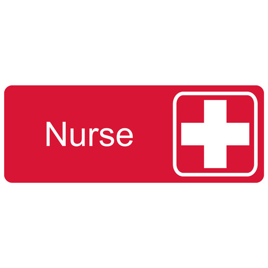 Red Engraved Nurse Sign with Symbol EGRE-481-SYM_White_on_Red