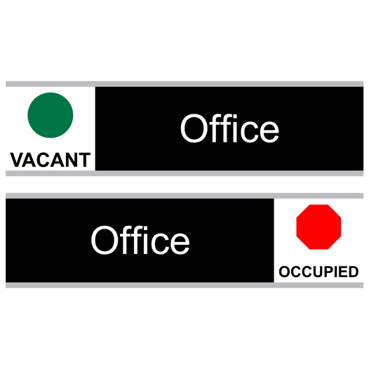 Black Office (Vacant/Occupied) Sliding Engraved Sign EGRE-485-SLIDE_White_on_Black