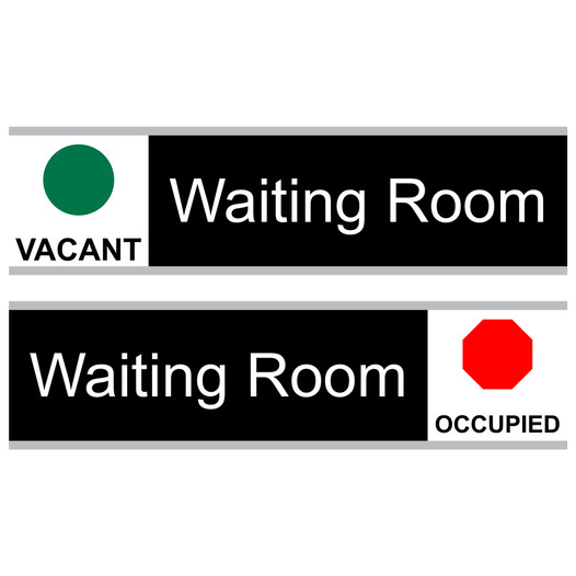 Black Waiting Room (Vacant/Occupied) Sliding Engraved Sign EGRE-640-SLIDE_White_on_Black