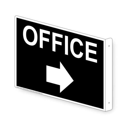 Projection-Mount Black OFFICE (With Inward Arrow) Sign With Symbol NHE-13903Proj-White_on_Black