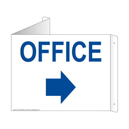 White Triangle-Mount OFFICE (With Inward Arrow) Sign NHE-13903Tri-Blue_on_White