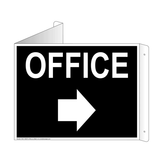 Black Triangle-Mount OFFICE (With Inward Arrow) Sign NHE-13903Tri-White_on_Black