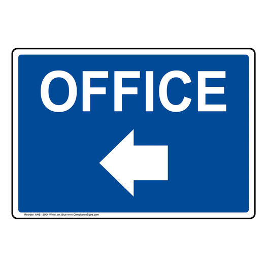 Blue OFFICE Left Arrow Sign NHE-13904-White_on_Blue