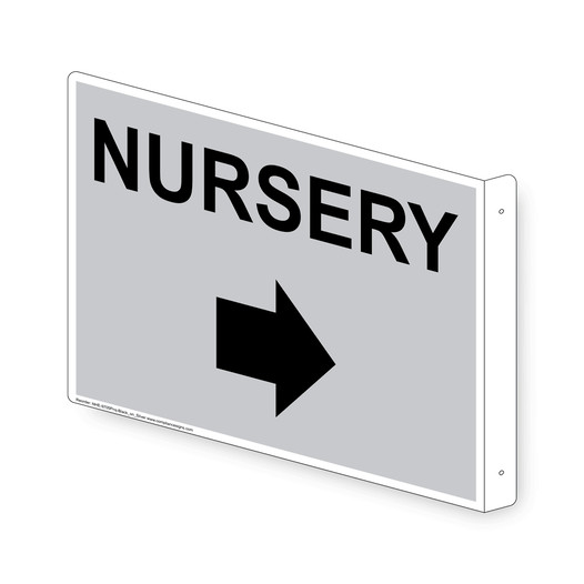 Projection-Mount Silver NURSERY (With Inward Arrow) Sign With Symbol