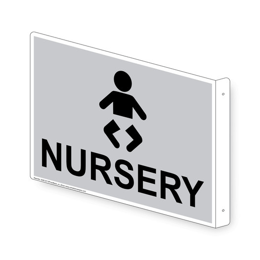 Projection-Mount Silver NURSERY Sign With Symbol NHE-9715Proj-Black_on_Silver