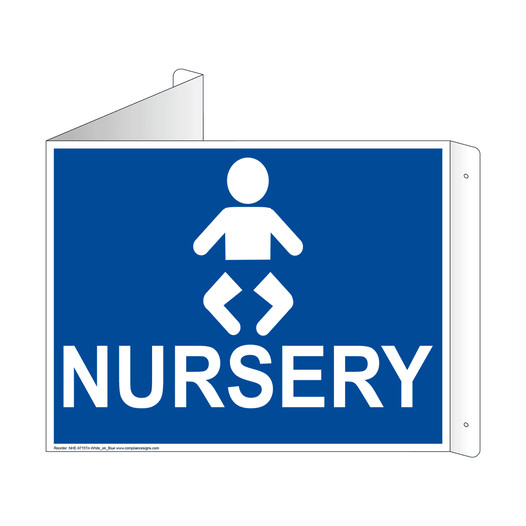 Blue Triangle-Mount NURSERY Sign With Symbol NHE-9715Tri-White_on_Blue