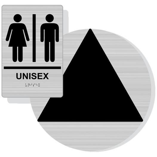 Brushed Silver California Title 24 UNISEX Restroom Sign Set, 12 in. + 9x6 in. Acrylic